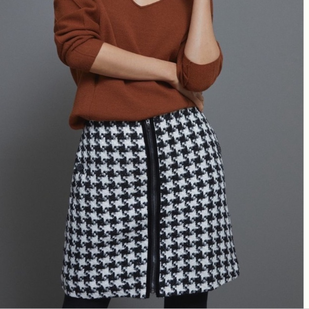Anthropologie Evira Houndstooth Zipper Mini Skirt